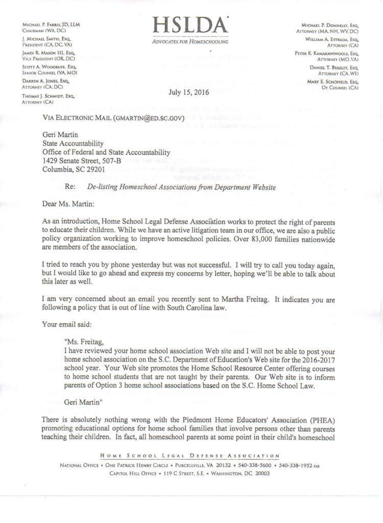 HSLDA letter 1
