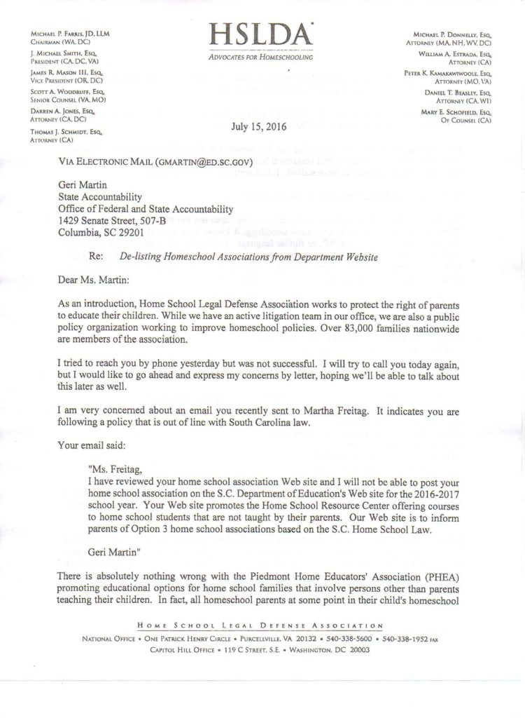 HSLDA letter 1