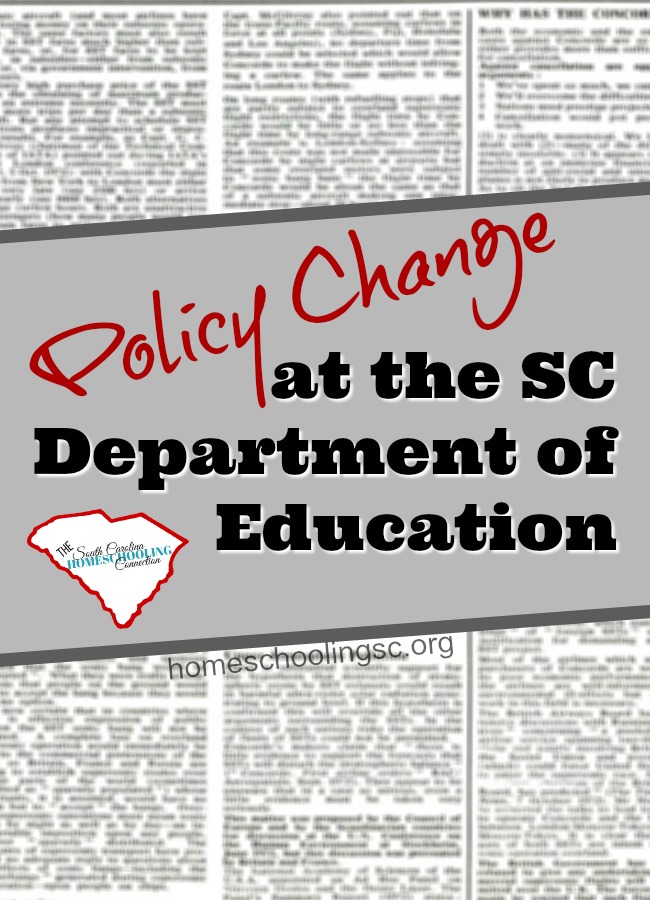 This is a notice of a policy change at the South Carolina Department of Education–and how it affects us, as homeschoolers, especially in South Carolina. Homeschooling associations in Option 2 or Option 3 are no longer listed on the Department of Education (DOE) website. 