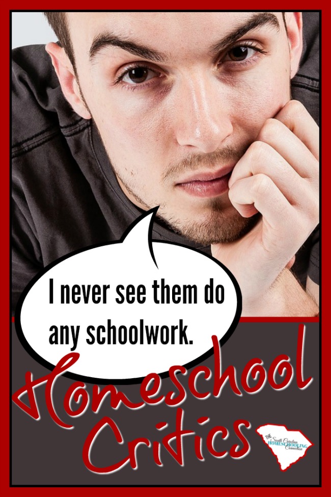 Homeschool critic said: I never seen them do schoolwork. He has seen ONE family. In a little cross-section of their life...and has formed an opinion about the whole homeschooling movement. I don't know these people. I doubt I will ever meet them. But, I feel compelled to point out some defenses on their behalf. I got your back, strangers.