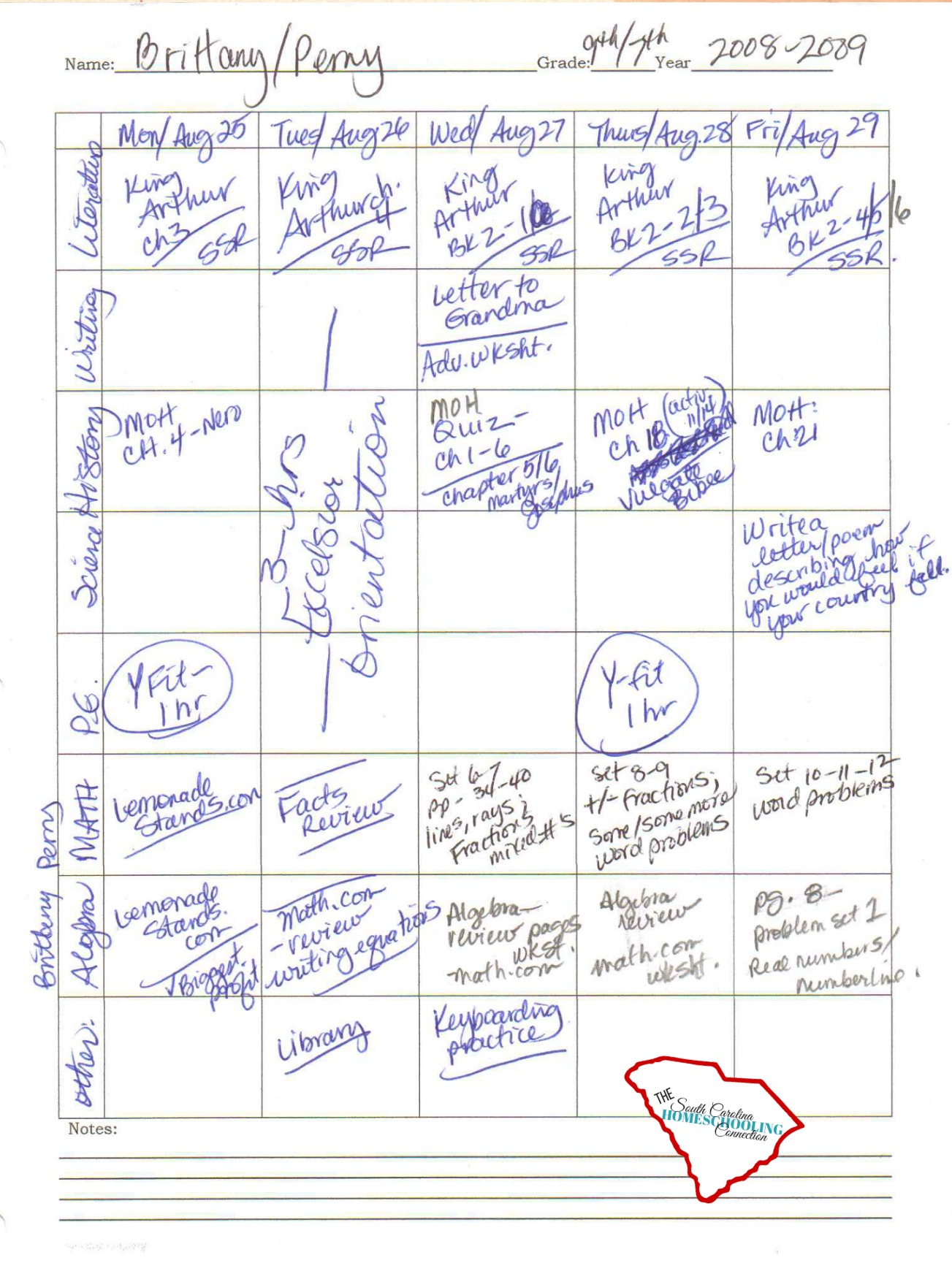 This weekly glance format worked well when the kids got into the upper grades. Many of their classes had weekly assignments for the resource center we attended once a week. They had similar assignments to do for that. 