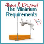 Figurine jumping over a high bar. Above and beyond the minimum requirements