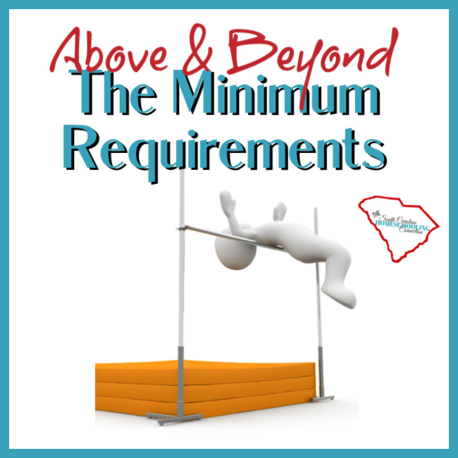 Figurine jumping over a high bar. Above and beyond the minimum requirements